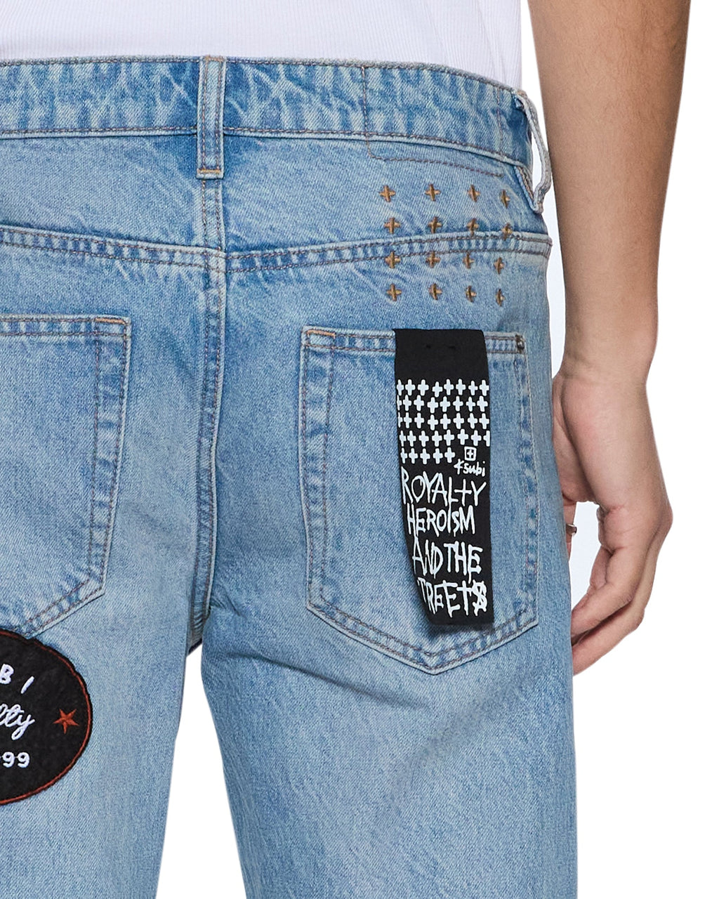 Mens Bronko True Patched Bootcut Denim Jeans - Denim
