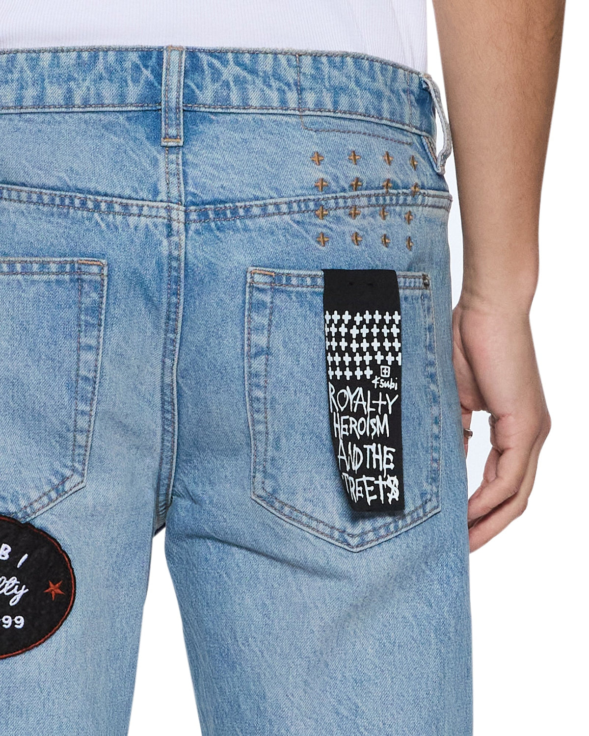 Mens Bronko True Patched Bootcut Denim Jeans - Denim