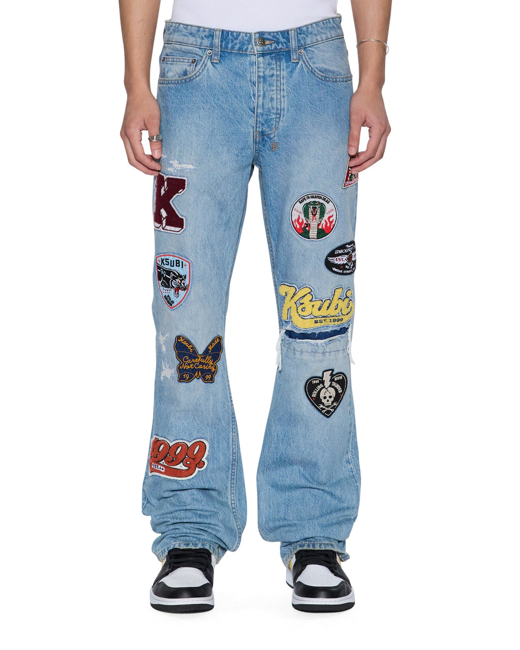 Mens Bronko True Patched Bootcut Denim Jeans - Denim