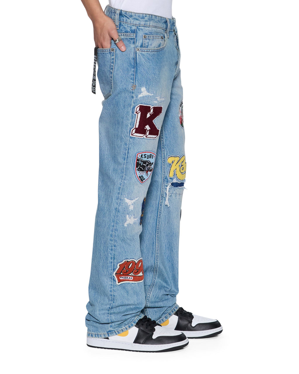 Mens Bronko True Patched Bootcut Denim Jeans - Denim
