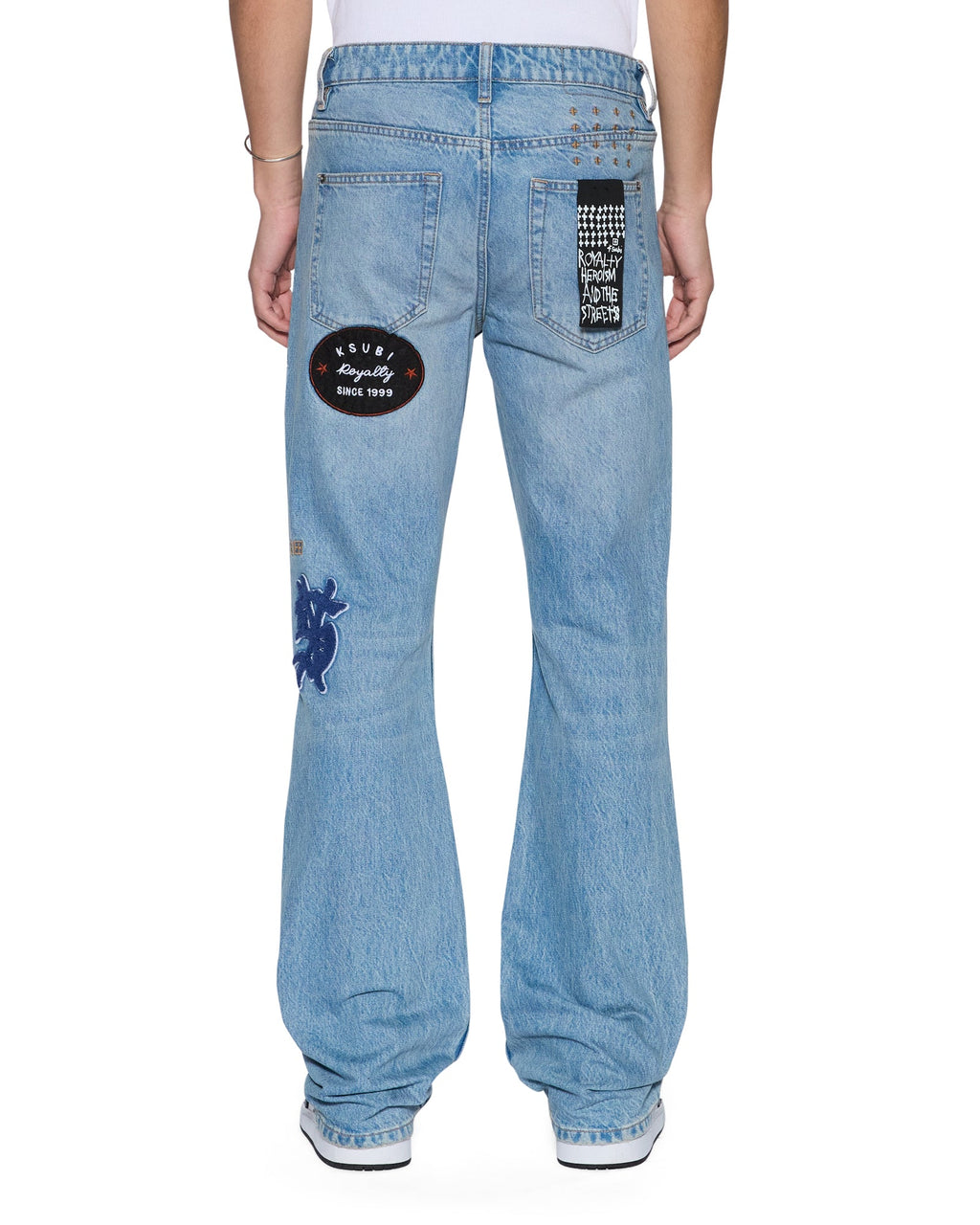 Mens Bronko True Patched Bootcut Denim Jeans - Denim