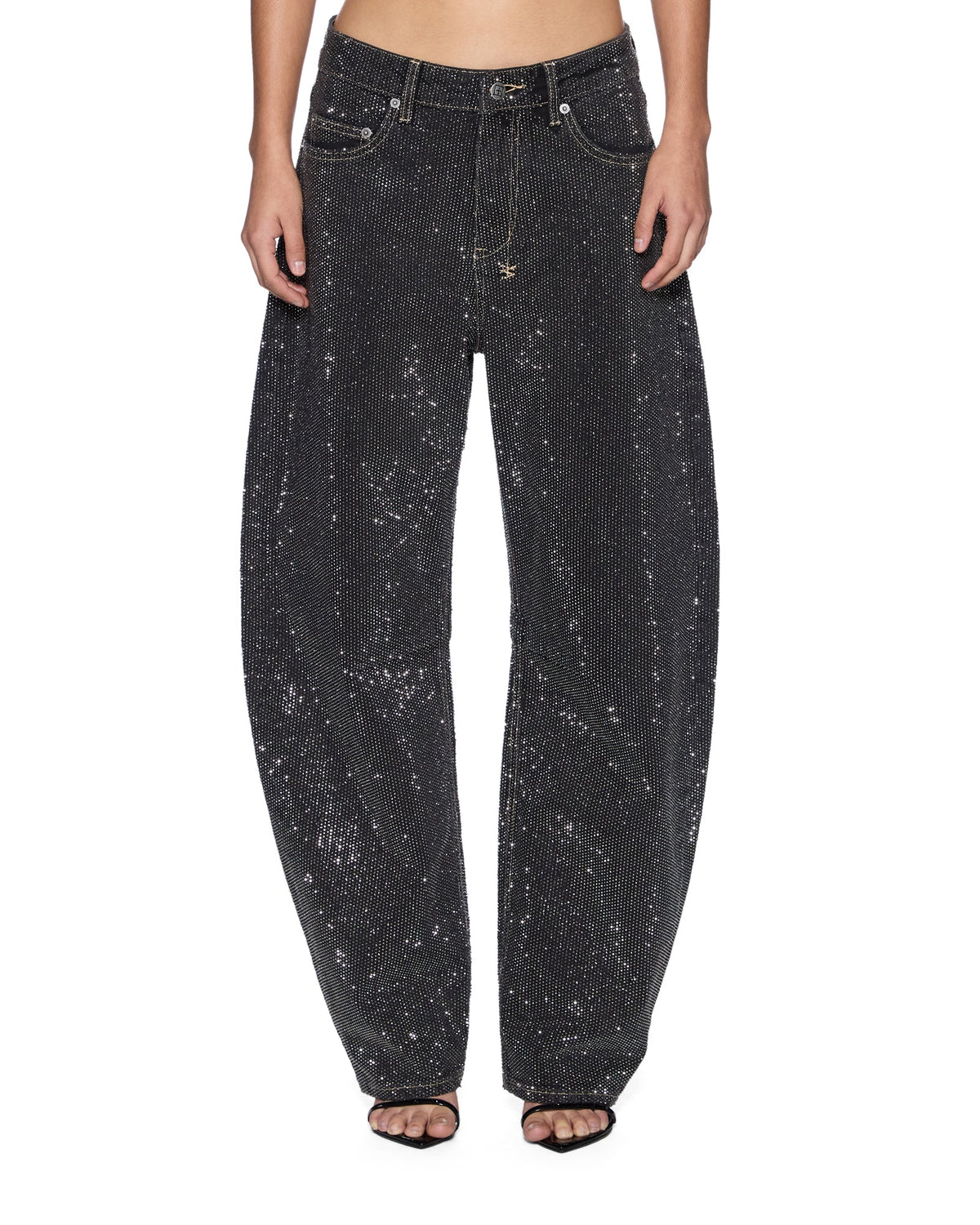 Womens Barrel Jean Opium High Rollers Barrel Leg Denim Jeans - Black
