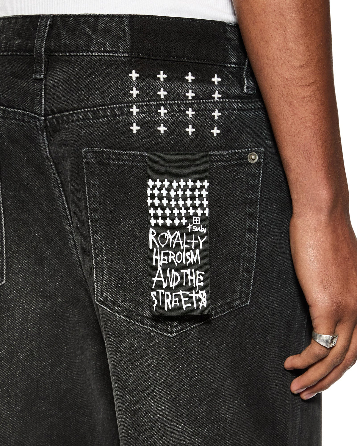 Mens Bronko Emblem Black Bootcut Denim Jeans - Black