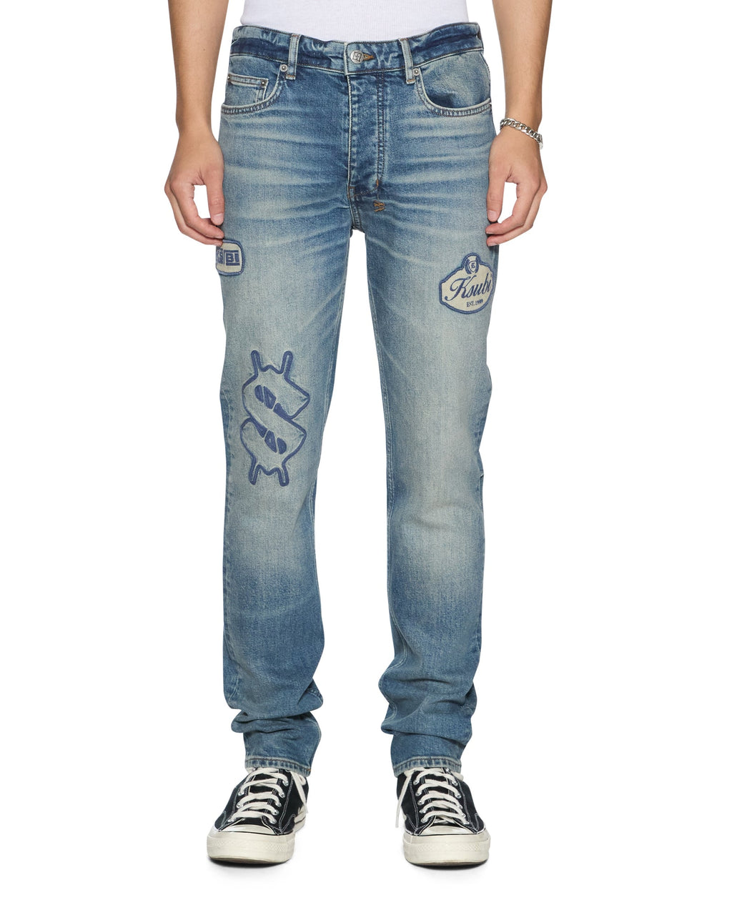 Mens Chitch Hendrix Blue Repair Slim Denim Jeans - Denim