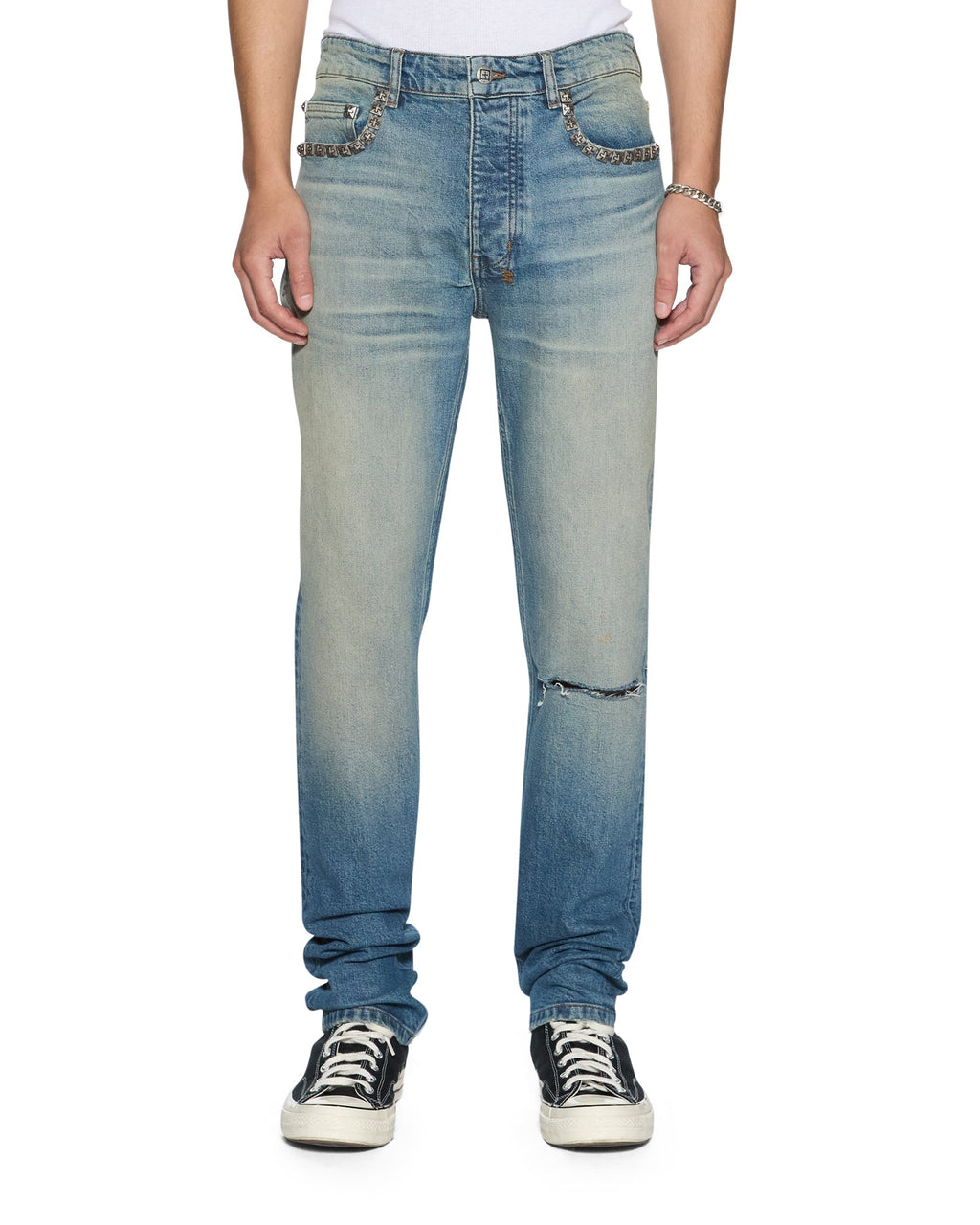 Mens Chitch Portland Stud Trashed Slim Denim Jeans - Denim