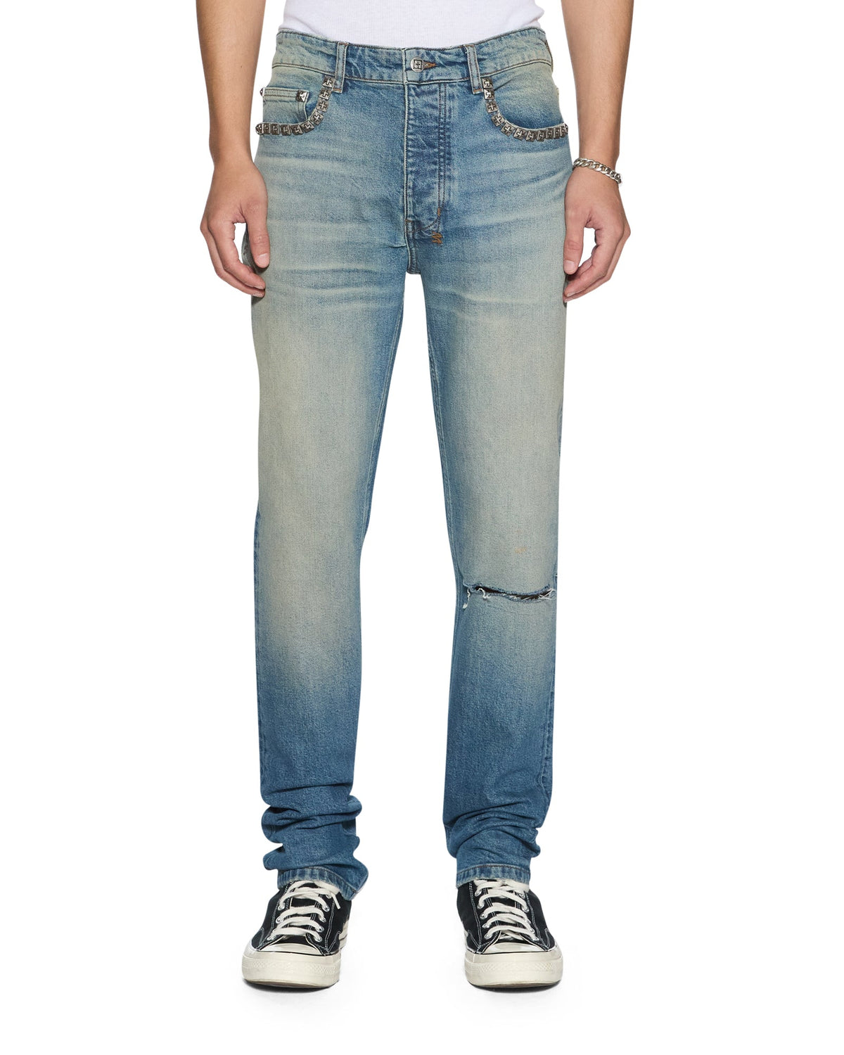 Mens Chitch Portland Stud Trashed Slim Denim Jeans - Denim