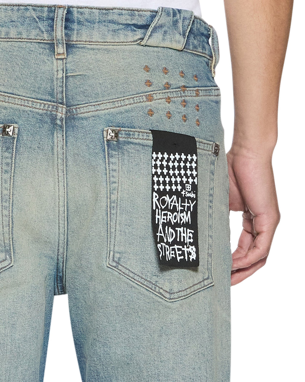 Mens Chitch Portland Stud Trashed Slim Denim Jeans - Denim