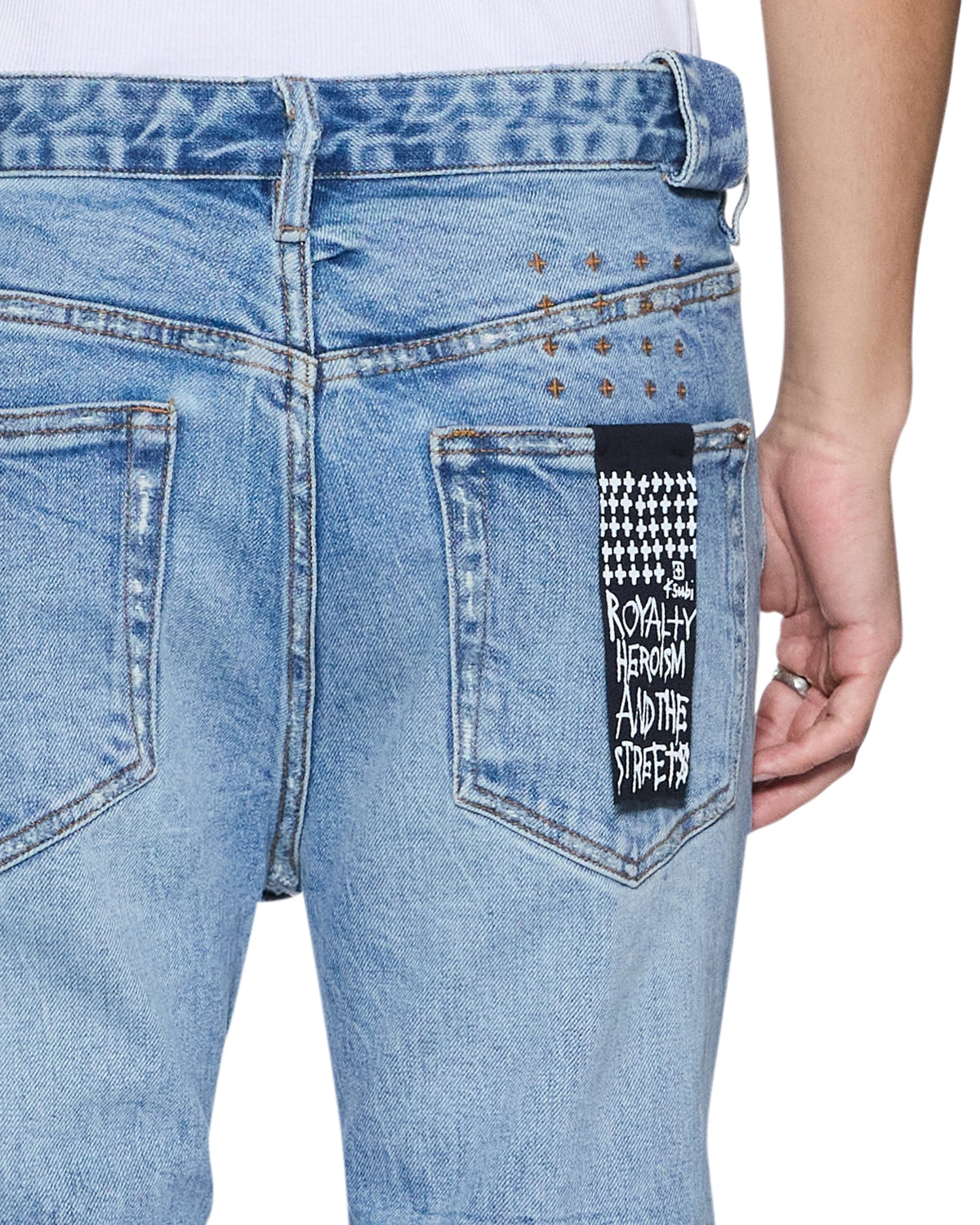 Mens Chitch Public Blue Repair Skribed Slim Denim Jeans - Denim