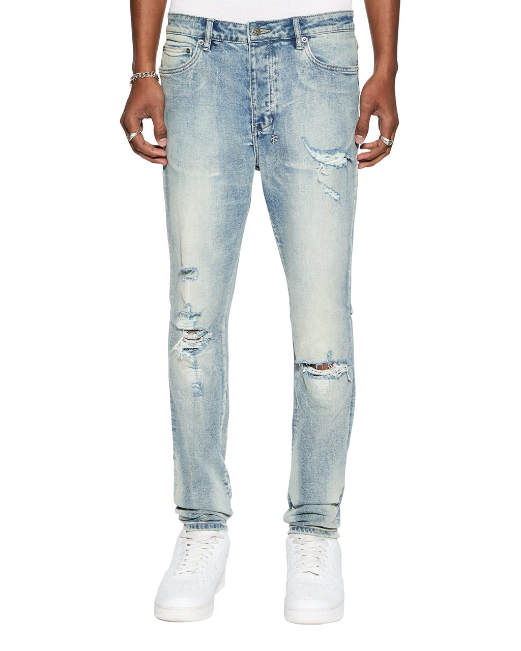 Mens Chitch Punk Blue Thrashed Slim Denim Jeans - Denim