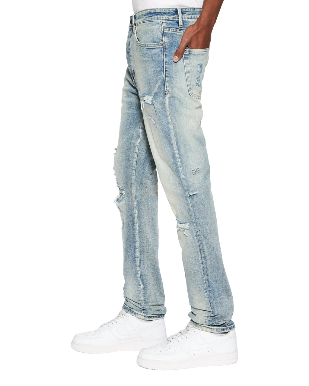 Mens Chitch Punk Blue Thrashed Slim Denim Jeans - Denim