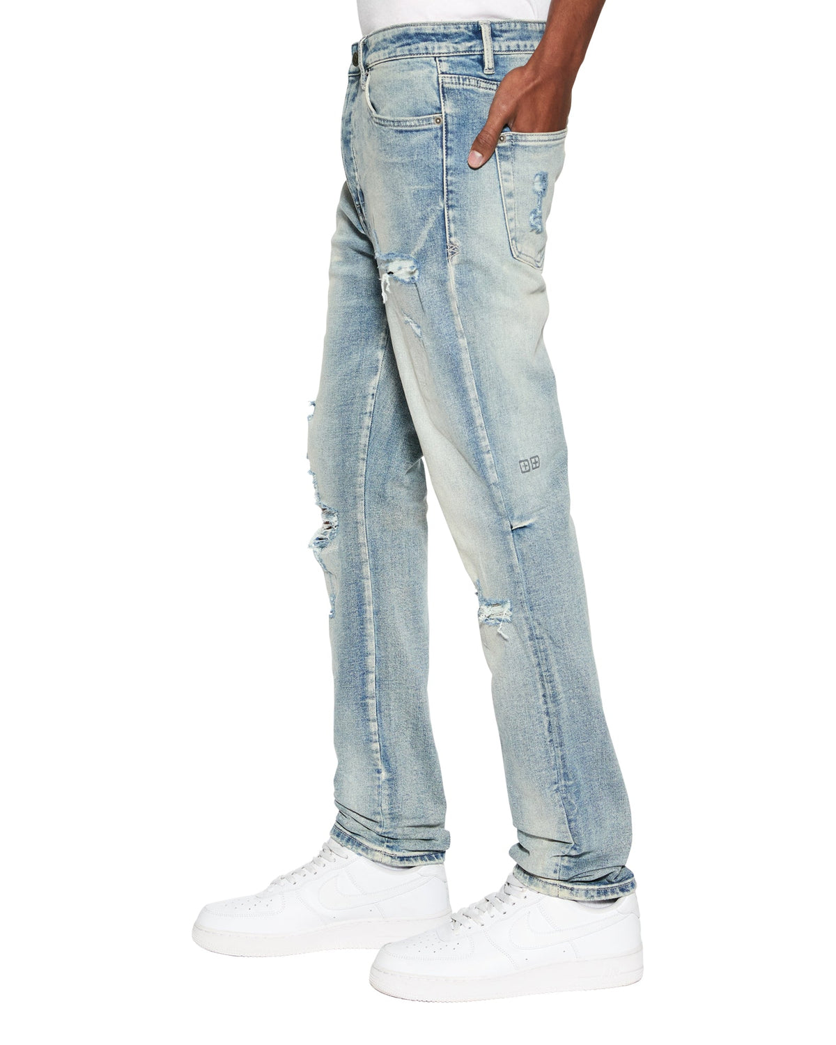 Mens Chitch Punk Blue Thrashed Slim Denim Jeans - Denim