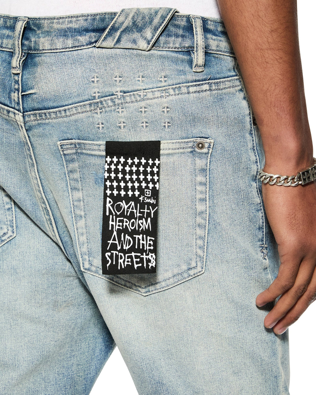 Mens Chitch Punk Blue Thrashed Slim Denim Jeans - Denim
