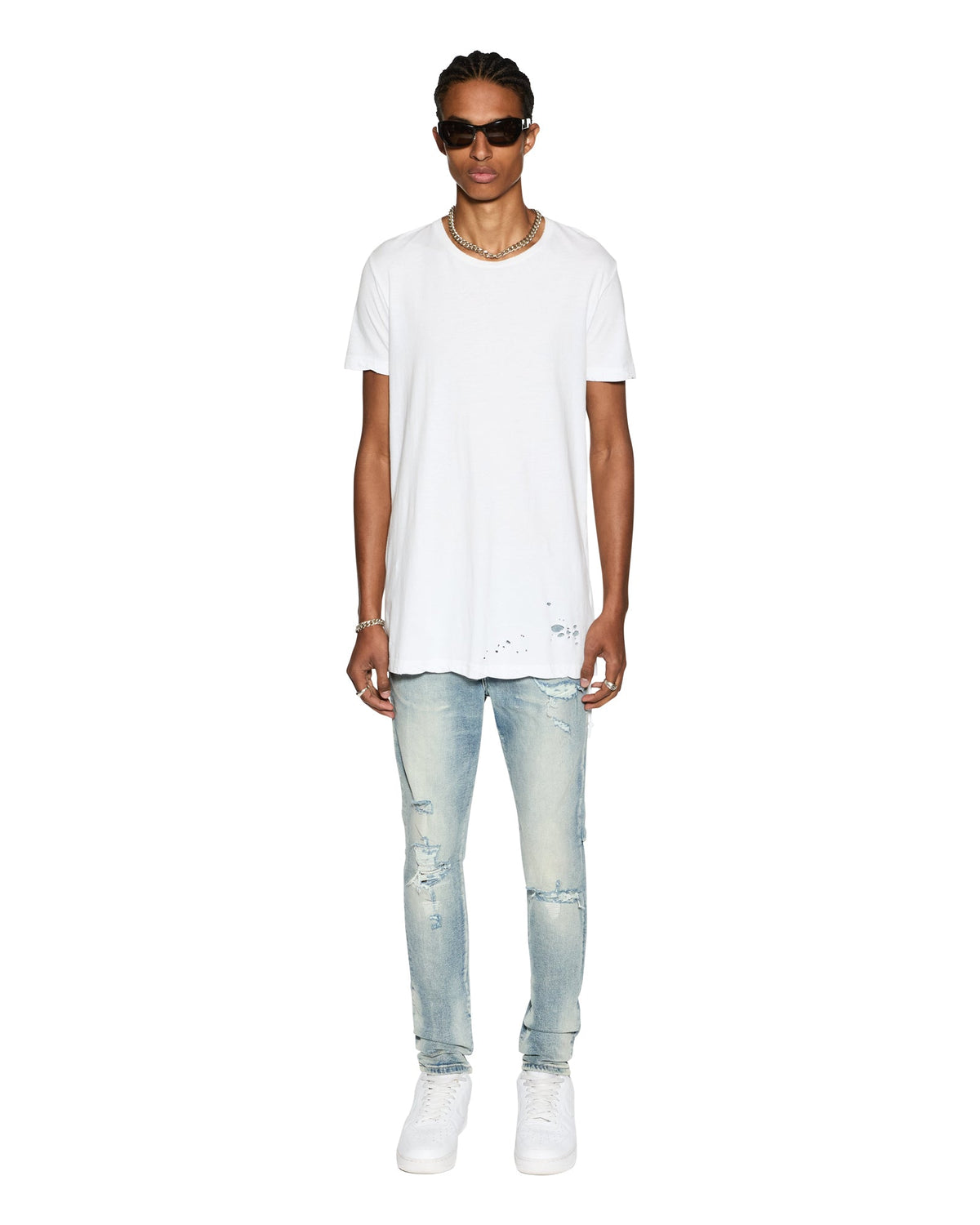 Mens Chitch Punk Blue Thrashed Slim Denim Jeans - Denim