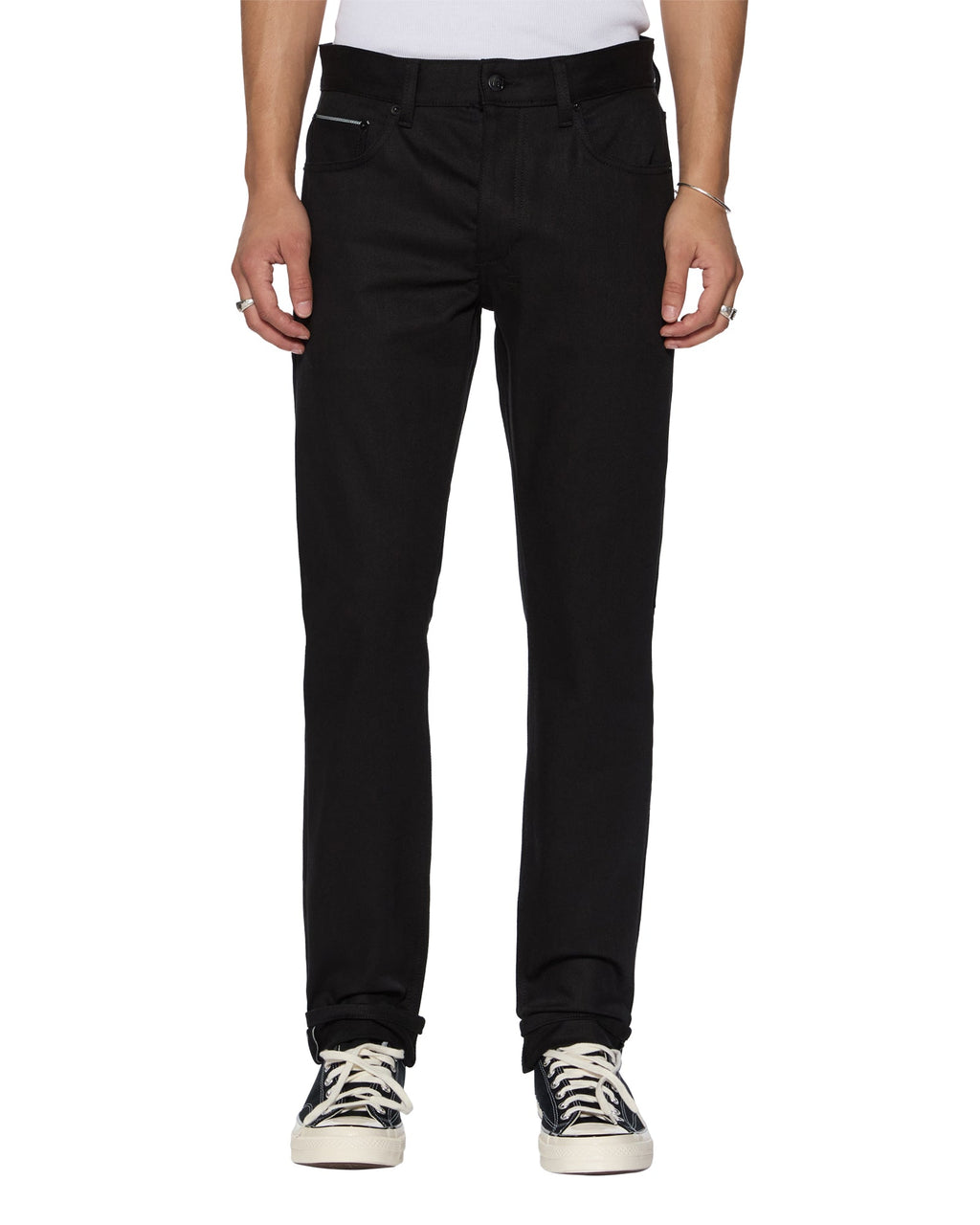 Mens Chitch Selvedge Raw Black Slim Denim Jeans - Black