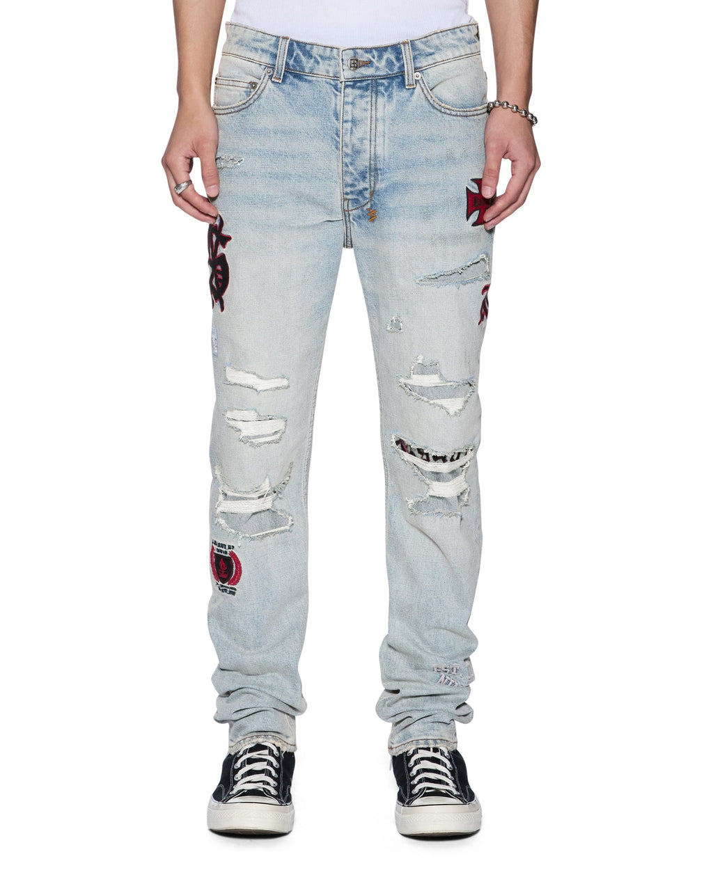 Mens Chitch Seattle Blue Repair Slim Denim Jeans - Denim