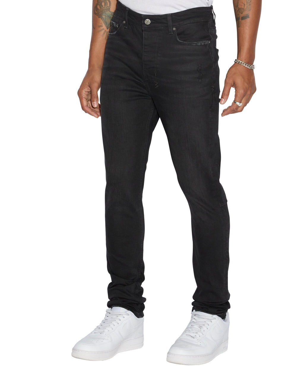 Mens Chitch Apex Krystal Slim Denim Jeans - Black