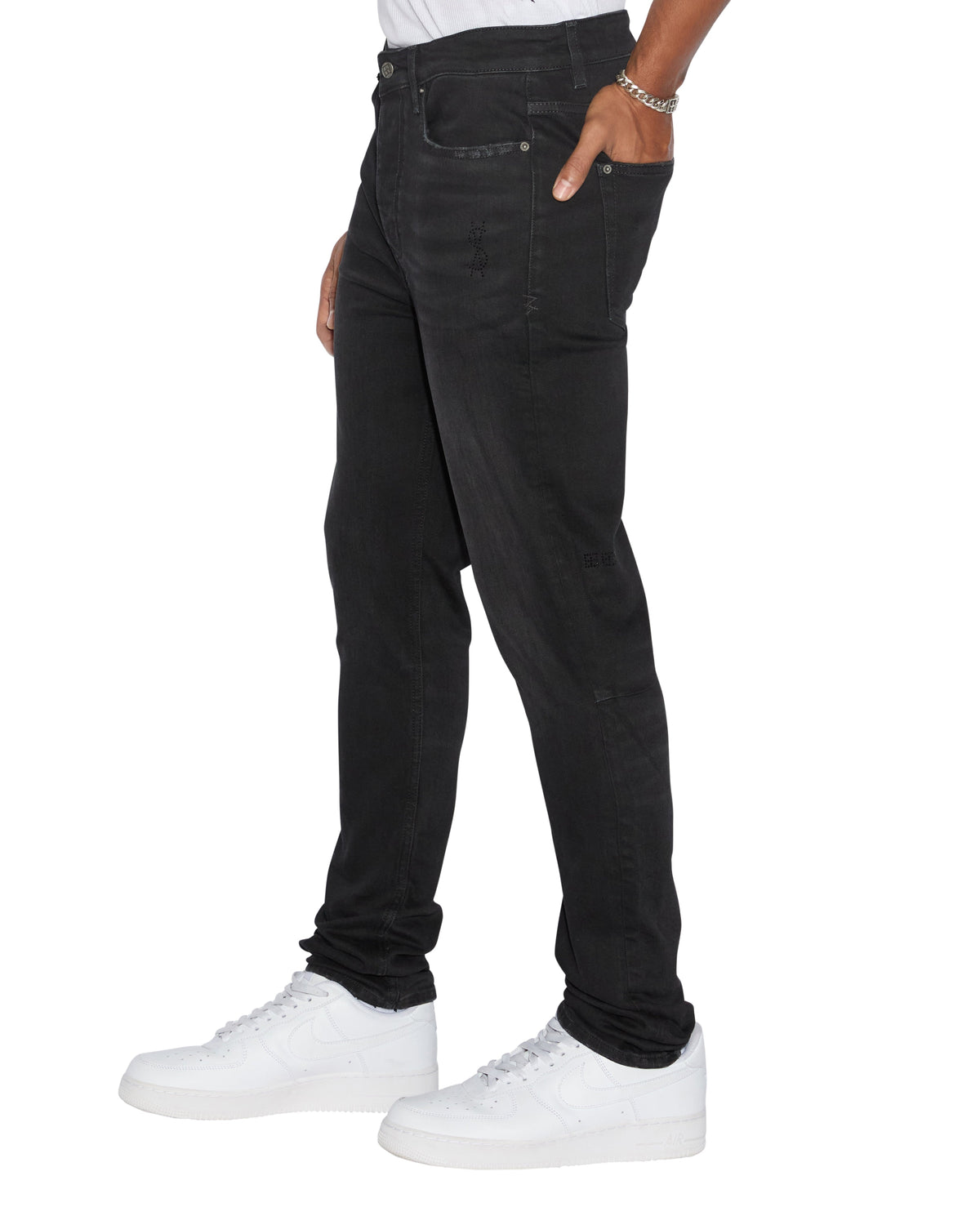 Mens Chitch Apex Krystal Slim Denim Jeans - Black