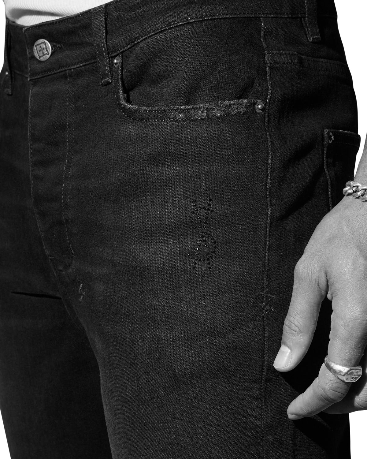 Mens Chitch Apex Krystal Slim Denim Jeans - Black