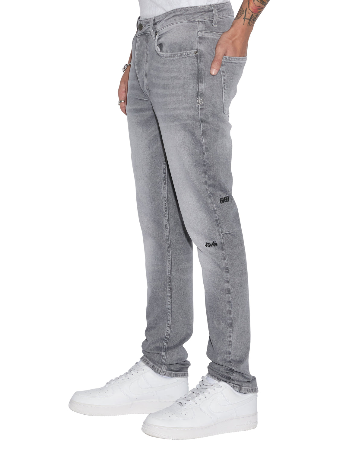 Mens Chitch Thrifted Slim Denim Jeans - Grey