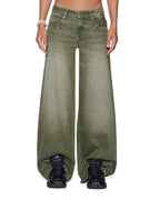 Womens Dropout Low Rise Jean Militant Green Relaxed Denim Jeans - Green