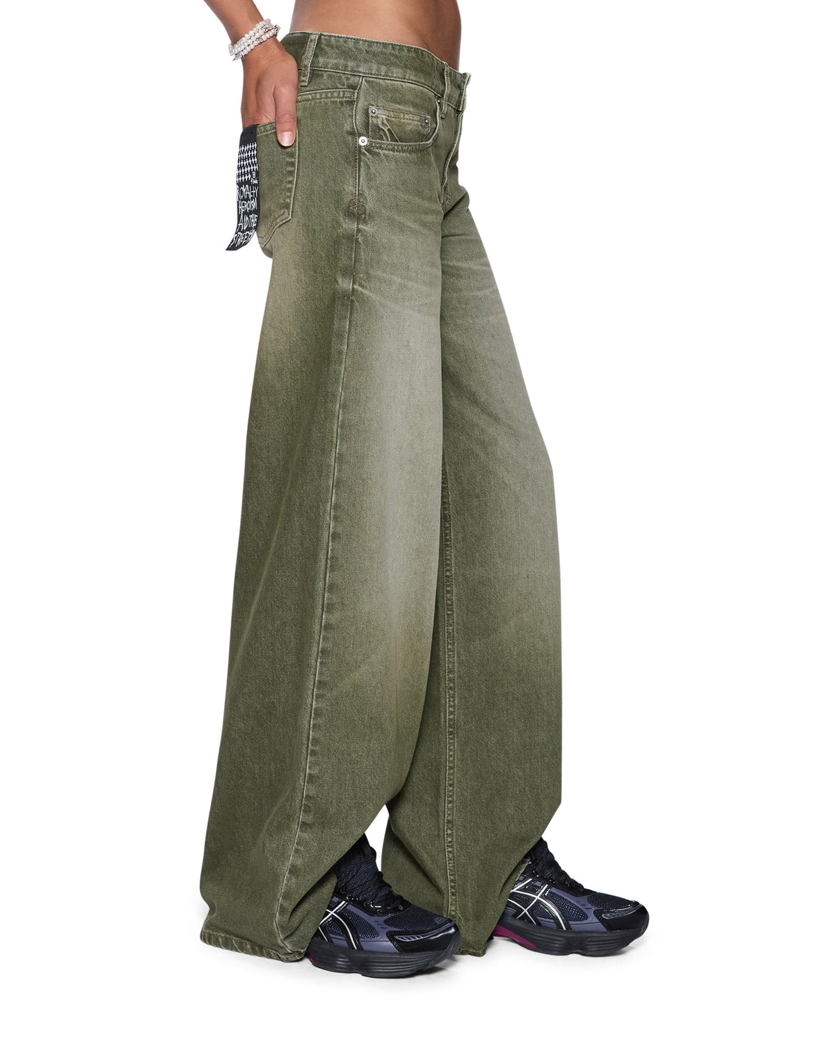 Womens Dropout Low Rise Jean Militant Green Relaxed Denim Jeans - Green