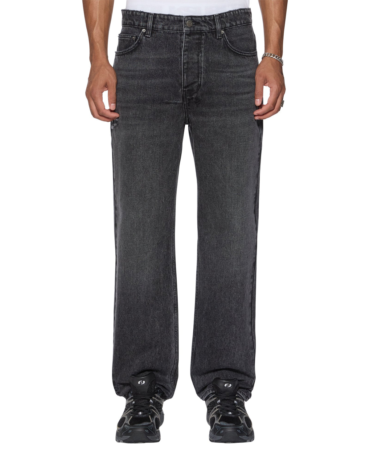 Mens Hazlow Black Rokk Straight Denim Jeans - Black