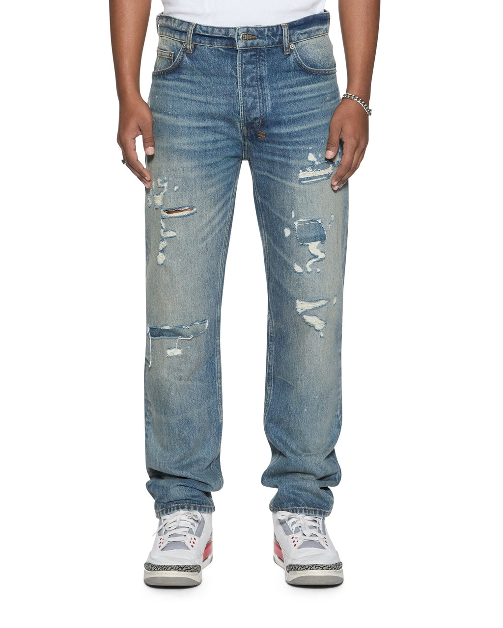 Mens Hazlow Hendrix Blue Repair Baggy Denim Jeans - Denim