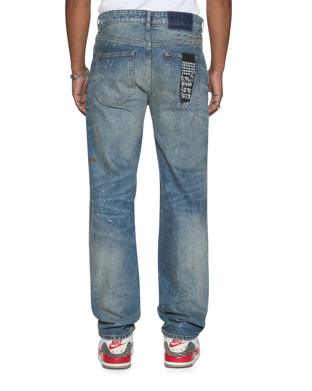 Mens Hazlow Hendrix Blue Repair Baggy Denim Jeans - Denim