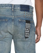 Mens Hazlow Hendrix Blue Repair Baggy Denim Jeans - Denim