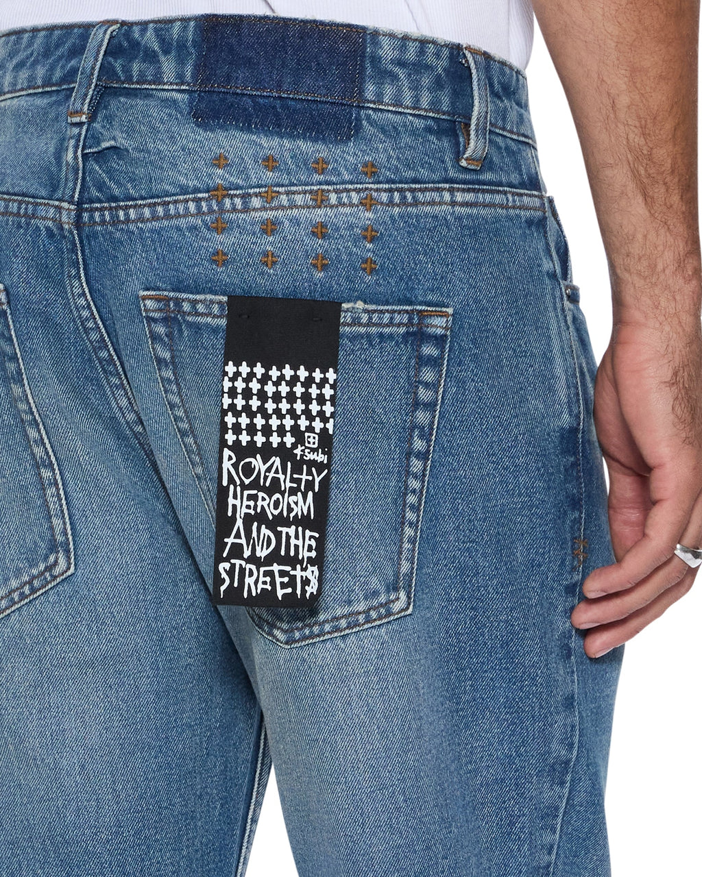 Mens Hazlow Roadhouse Repair Straight Denim Jeans - Denim