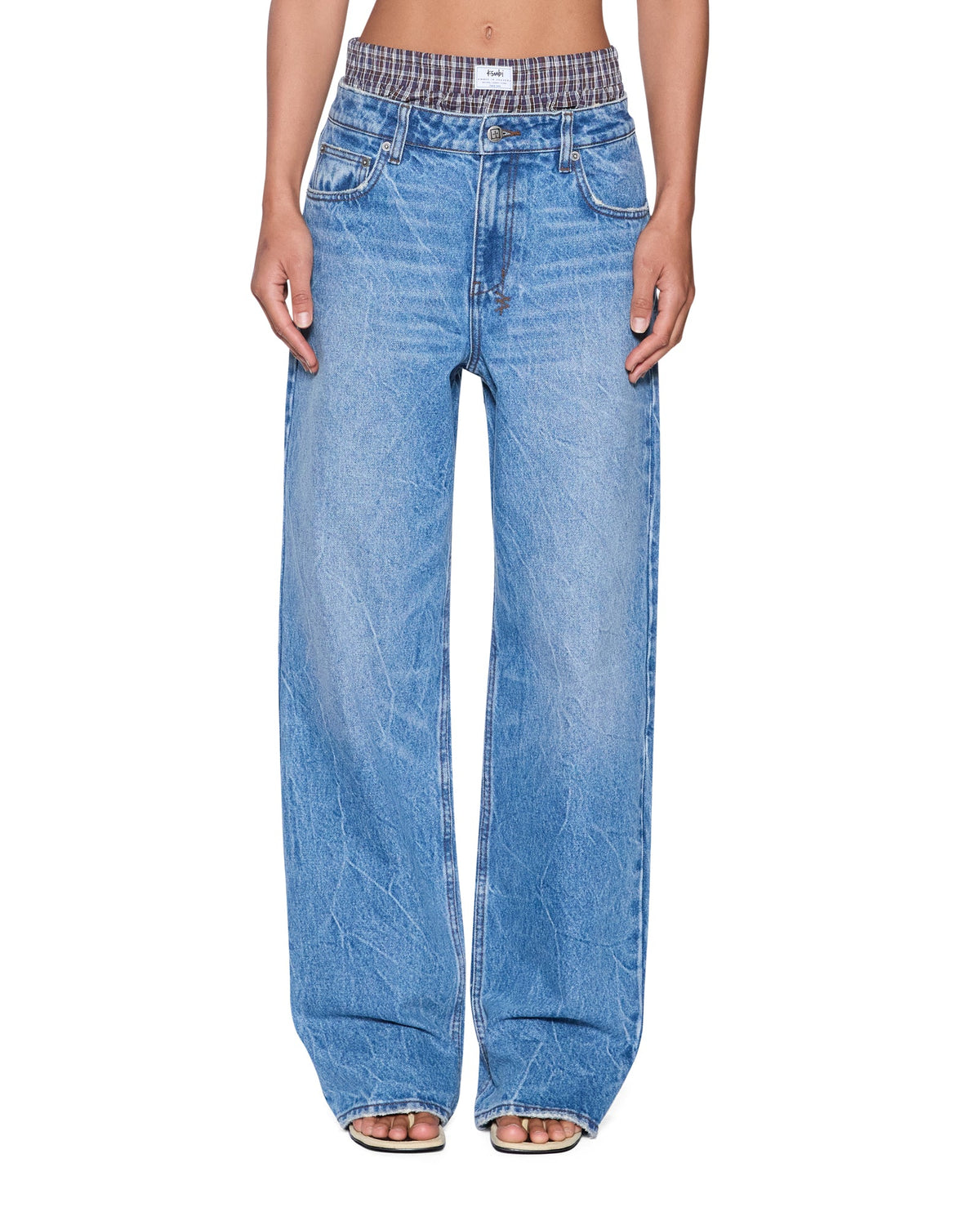 Womens Low Rider Jean Liberty Blue Plaid Relaxed Denim Jeans - Denim