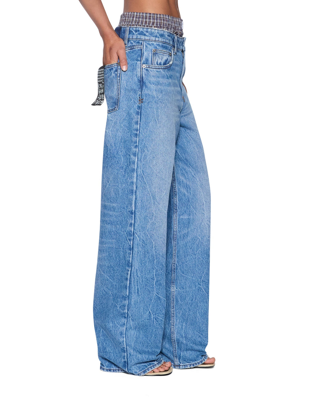 Womens Low Rider Jean Liberty Blue Plaid Relaxed Denim Jeans - Denim