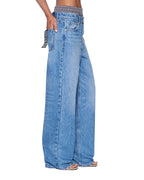 Womens Low Rider Jean Liberty Blue Plaid Relaxed Denim Jeans - Denim