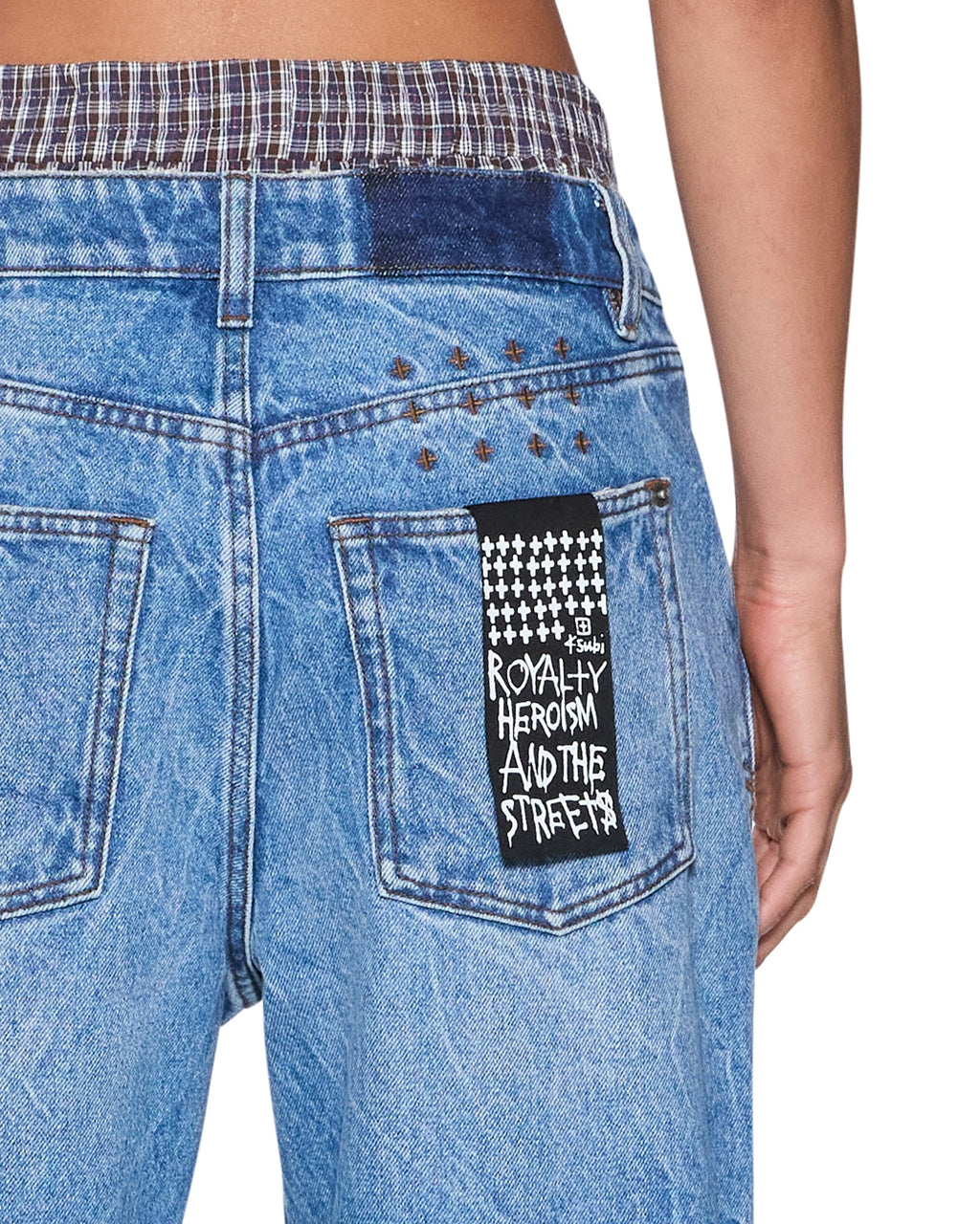 Womens Low Rider Jean Liberty Blue Plaid Relaxed Denim Jeans - Denim