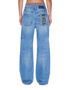 Womens Low Rider Jean Liberty Blue Plaid Relaxed Denim Jeans - Denim