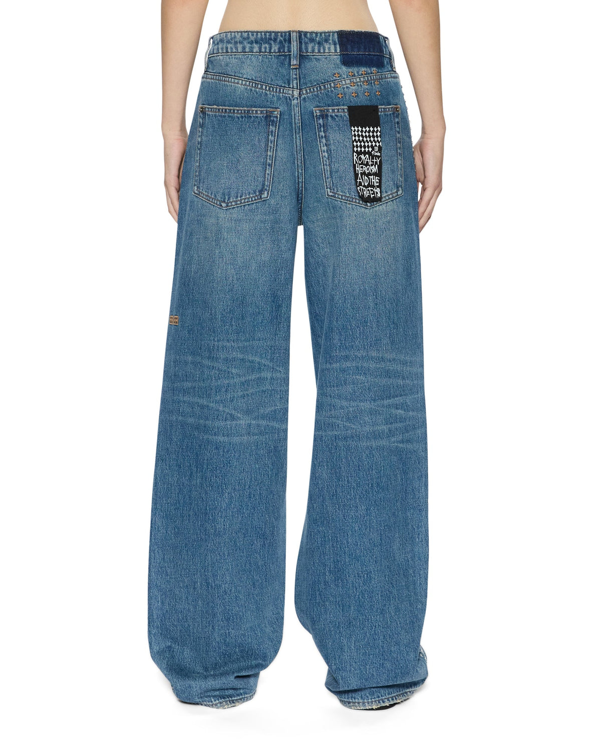 Womens Low Rider Texas Blue Studded Relaxed Denim Jeans - Denim