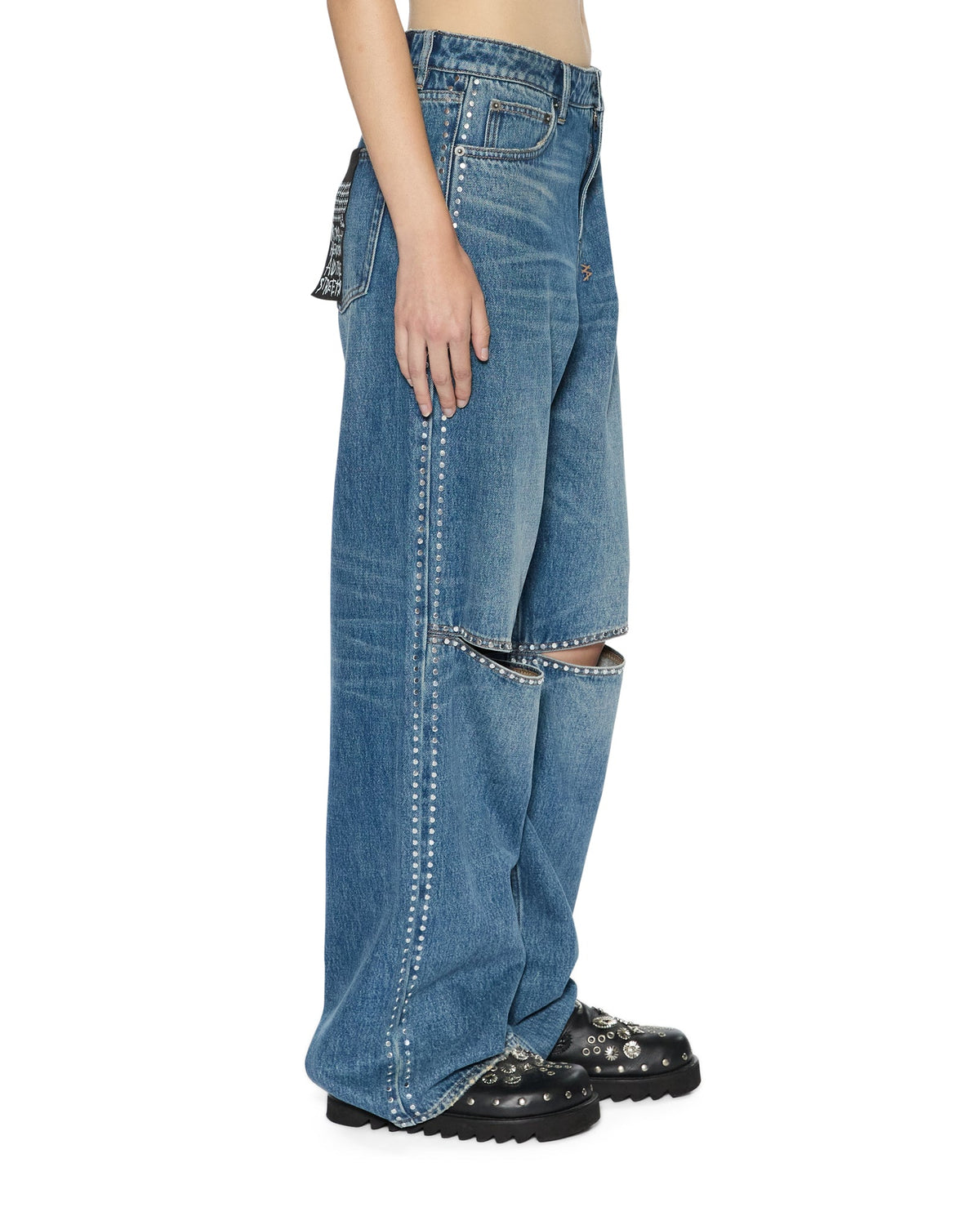 Womens Low Rider Texas Blue Studded Relaxed Denim Jeans - Denim
