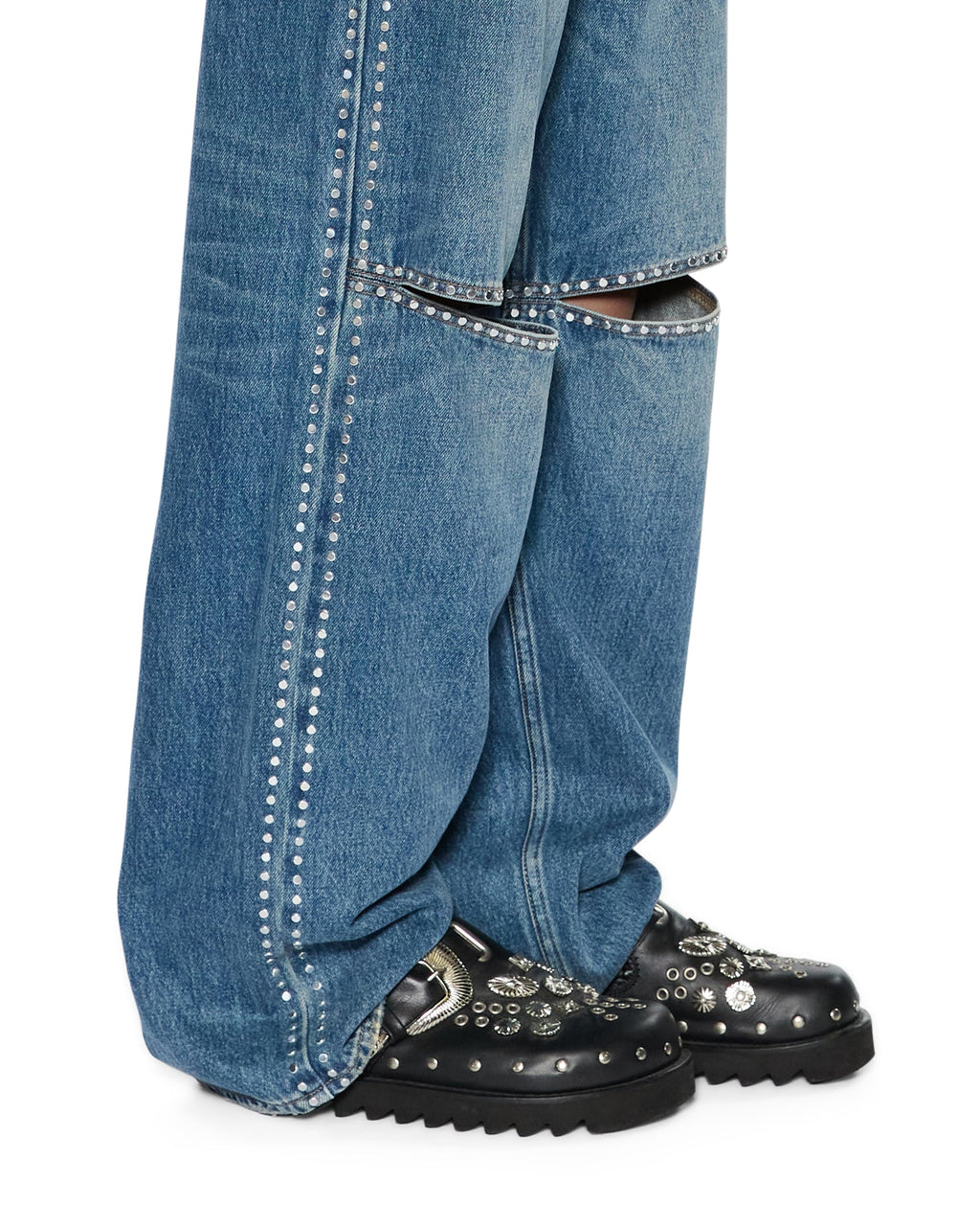 Womens Low Rider Texas Blue Studded Relaxed Denim Jeans - Denim