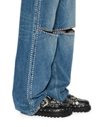 Womens Low Rider Texas Blue Studded Relaxed Denim Jeans - Denim