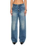 Womens Low Rider Cuffed Aged Baggy Denim Jeans - Denim