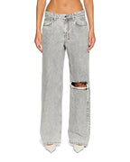 Womens Low Rider Dime Krystal Trashed Baggy Denim Jeans - Grey