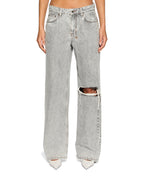 Womens Low Rider Dime Krystal Trashed Baggy Denim Jeans - Grey