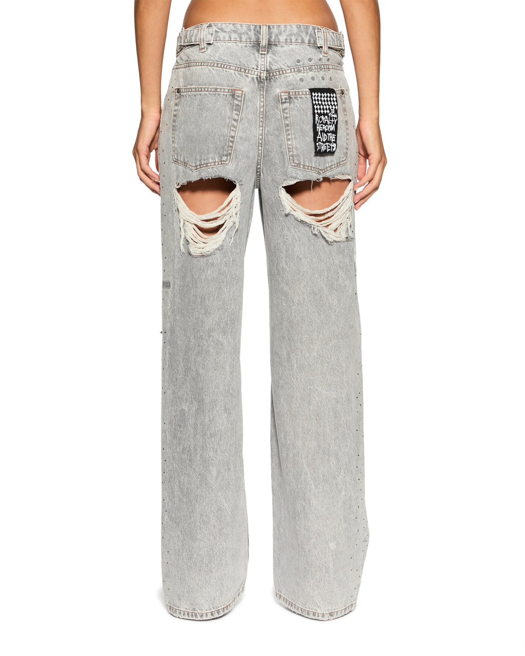 Womens Low Rider Dime Krystal Trashed Baggy Denim Jeans - Grey