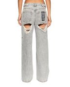 Womens Low Rider Dime Krystal Trashed Baggy Denim Jeans - Grey