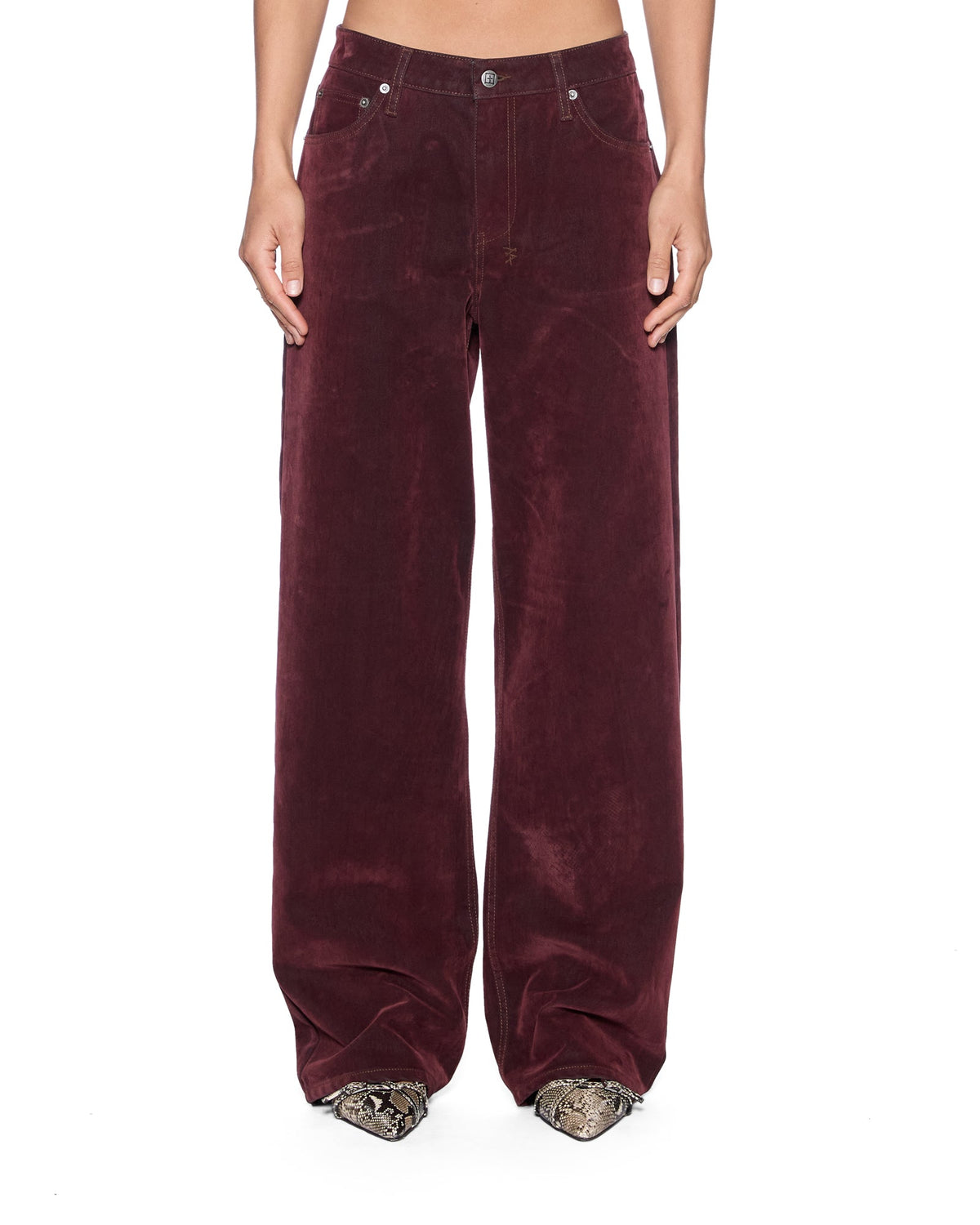 Womens Low Rider Jean Merlot Relaxed Denim Jeans - Burgundy