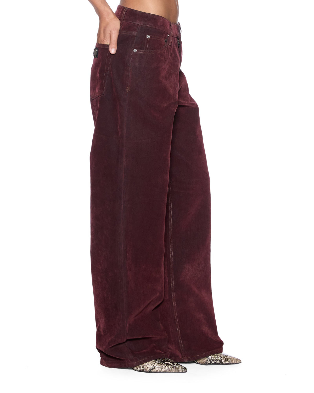 Womens Low Rider Jean Merlot Relaxed Denim Jeans - Burgundy