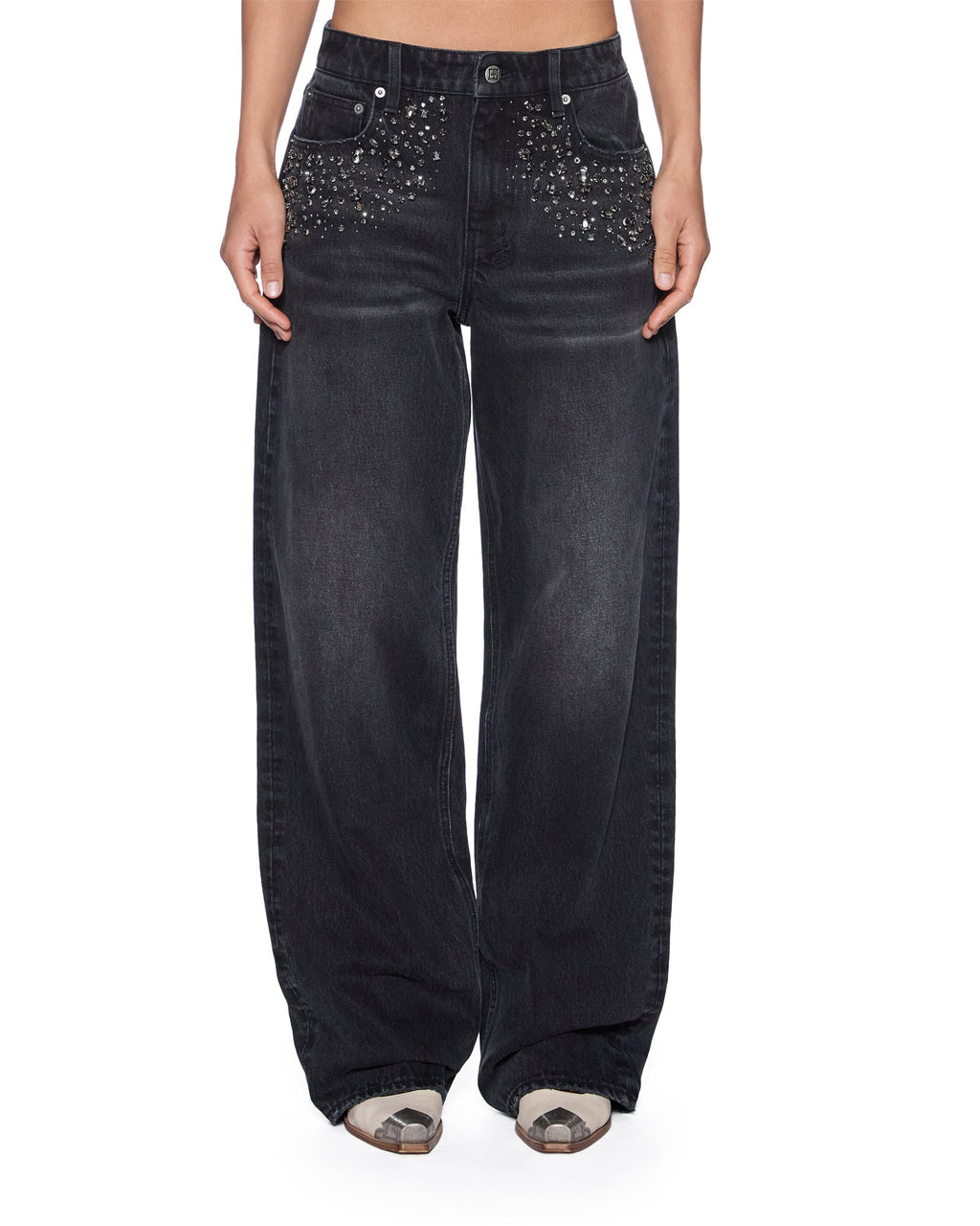 Womens Low Rider Opium Krystal Relaxed Denim Jeans - Black