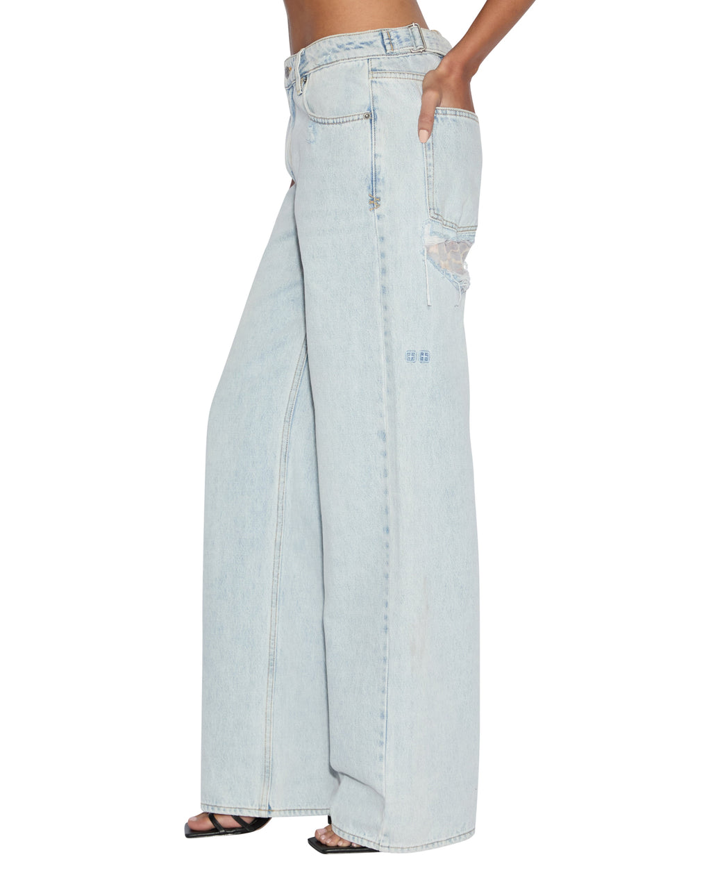 Womens Low Rider Skyfall Rampant Ripped Baggy Denim Jeans - Denim