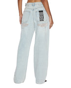 Womens Low Rider Skyfall Rampant Ripped Baggy Denim Jeans - Denim