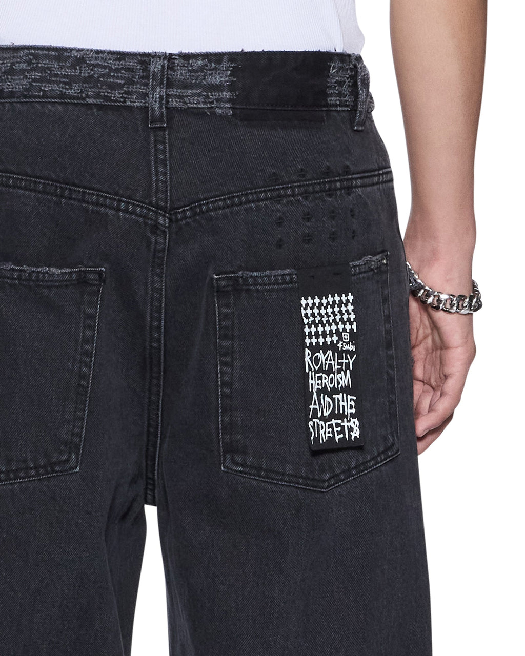 Mens Maxx Asher Black Trashed Baggy Denim Jeans - Grey